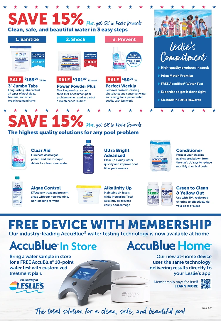 2024 Fourth of July mailer, inside: maintenance products, savings and water-testing services