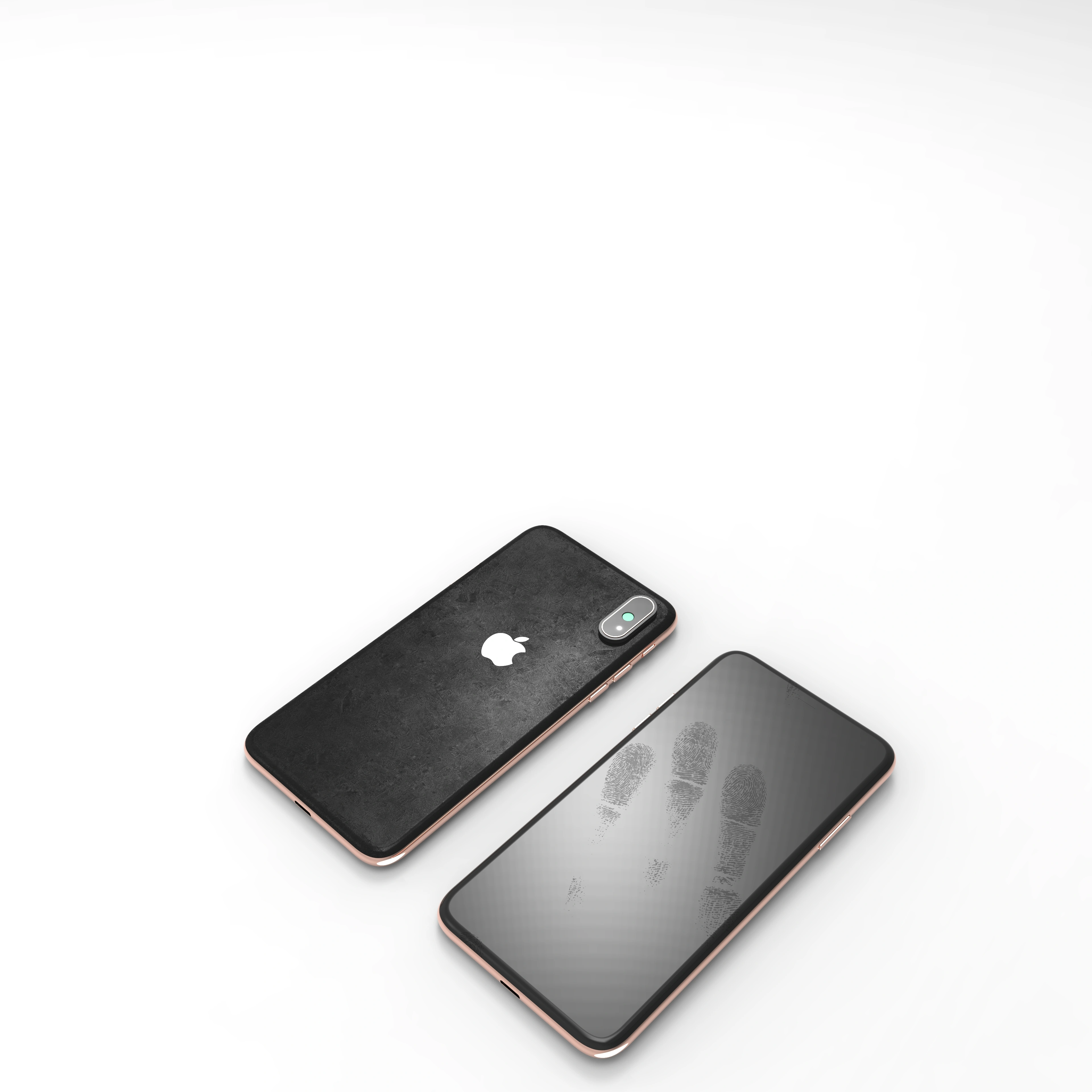 Front and back phone rendering with dark finishes and reflective glass